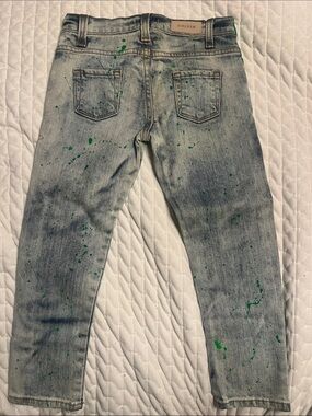 Kids Light Wash Denim Jeans with Green Side Stripes